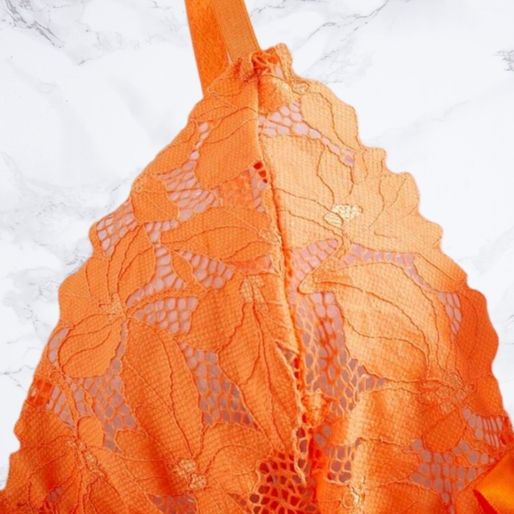 2-Piece Slip Dress & G-String Panty Set Lingerie w/ Lace, Pretty Orange - Picture 3 of 4